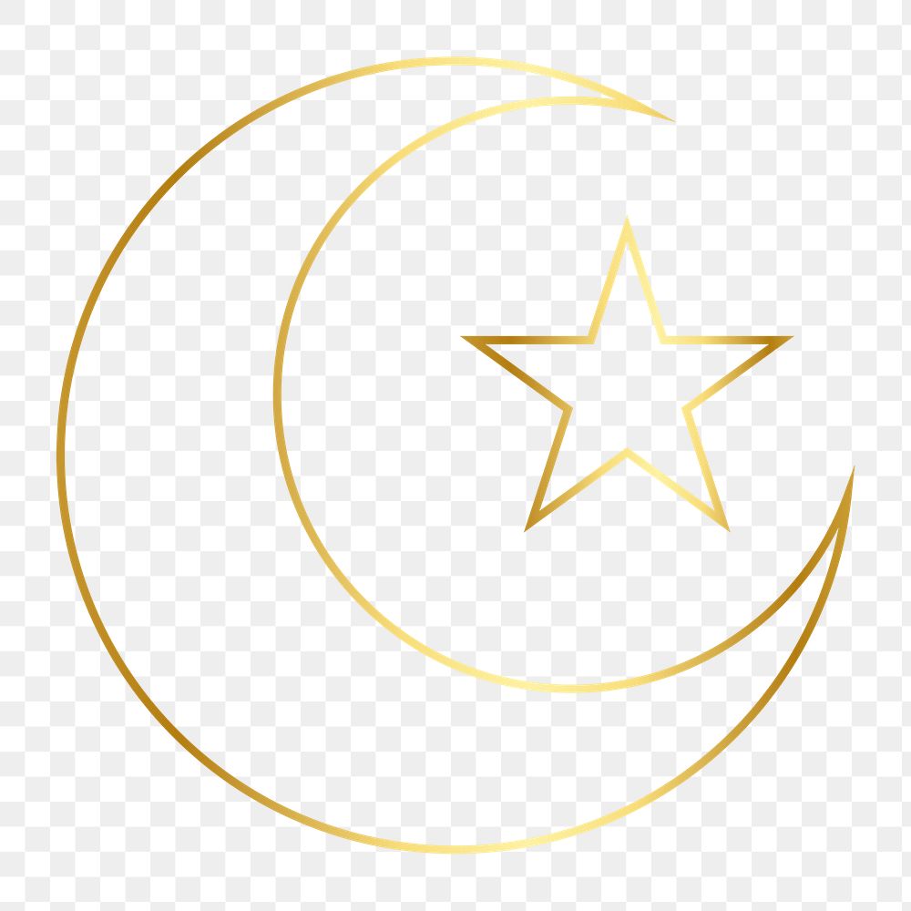 Golden Islamic png sticker, flat line art design, transparent background