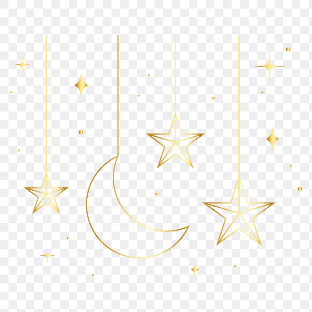Png celestial art sticker, golden aesthetic astronomy design, transparent background