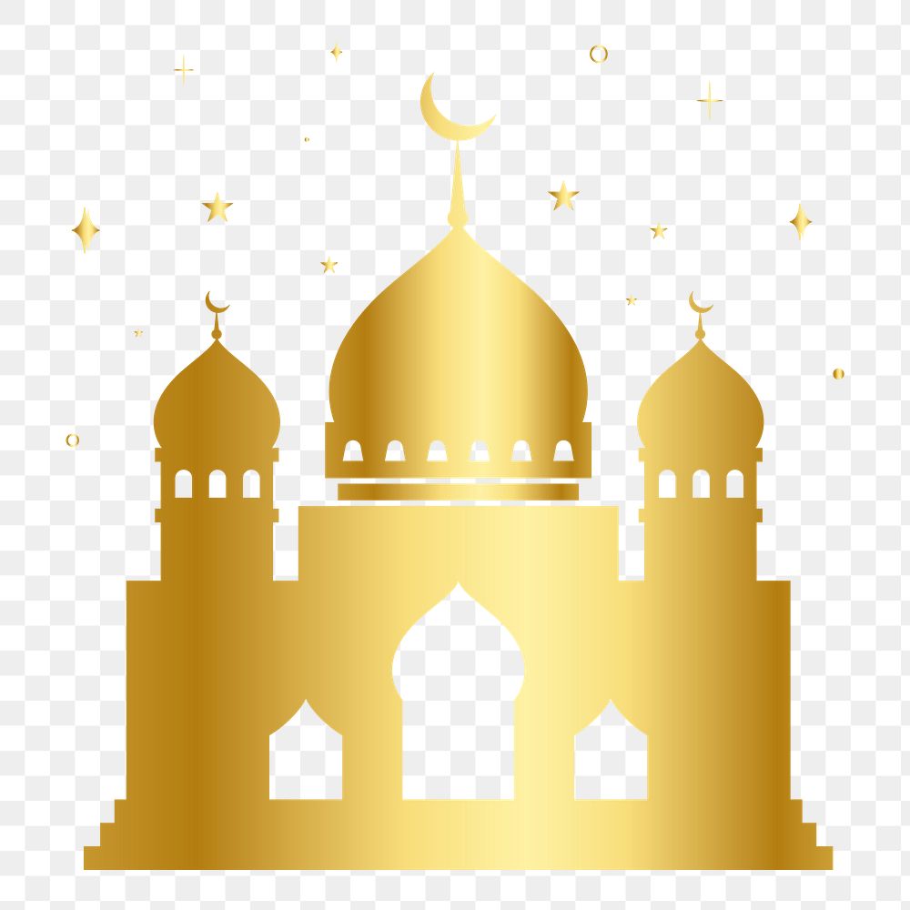 Mosque png sticker, golden illustration, transparent background
