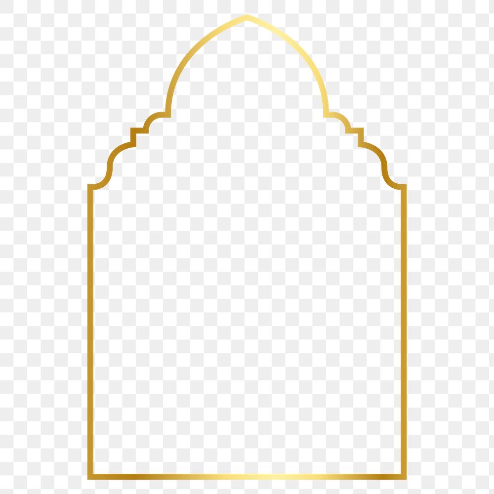 Islamic png frame sticker, golden color line art design, transparent background