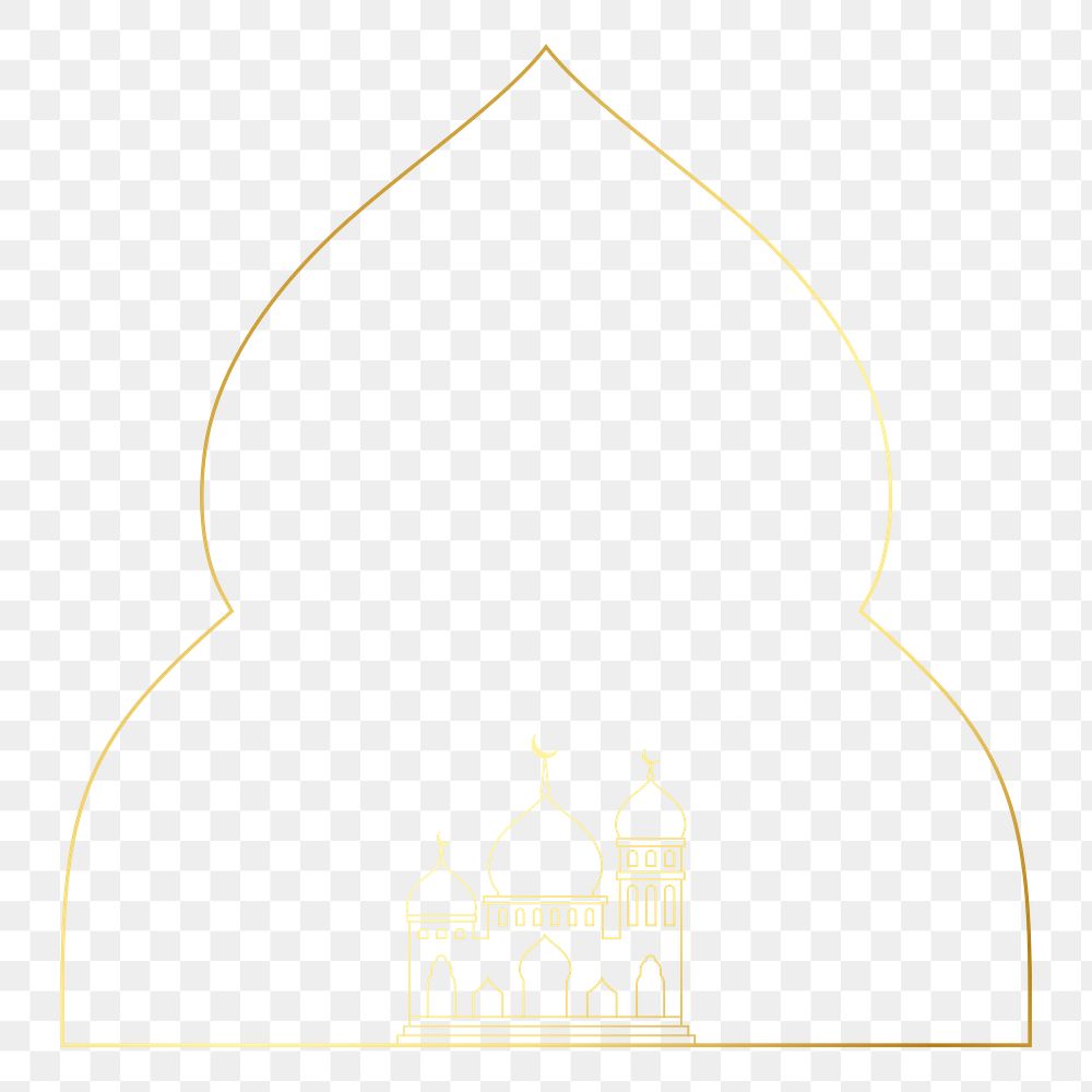 Ramadan png frame, golden line art design, transparent background