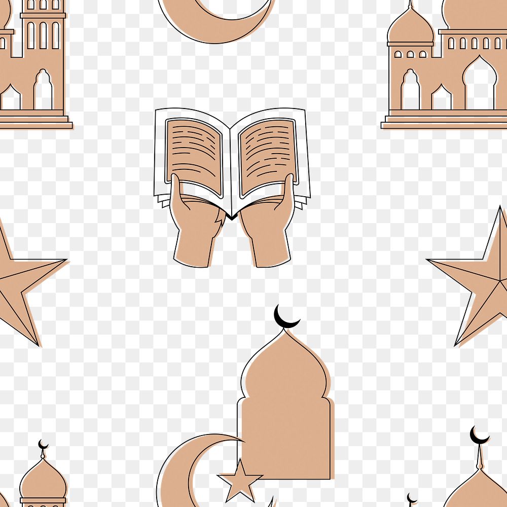 Aesthetic png Ramadan pattern, flat earth tone design, transparent background