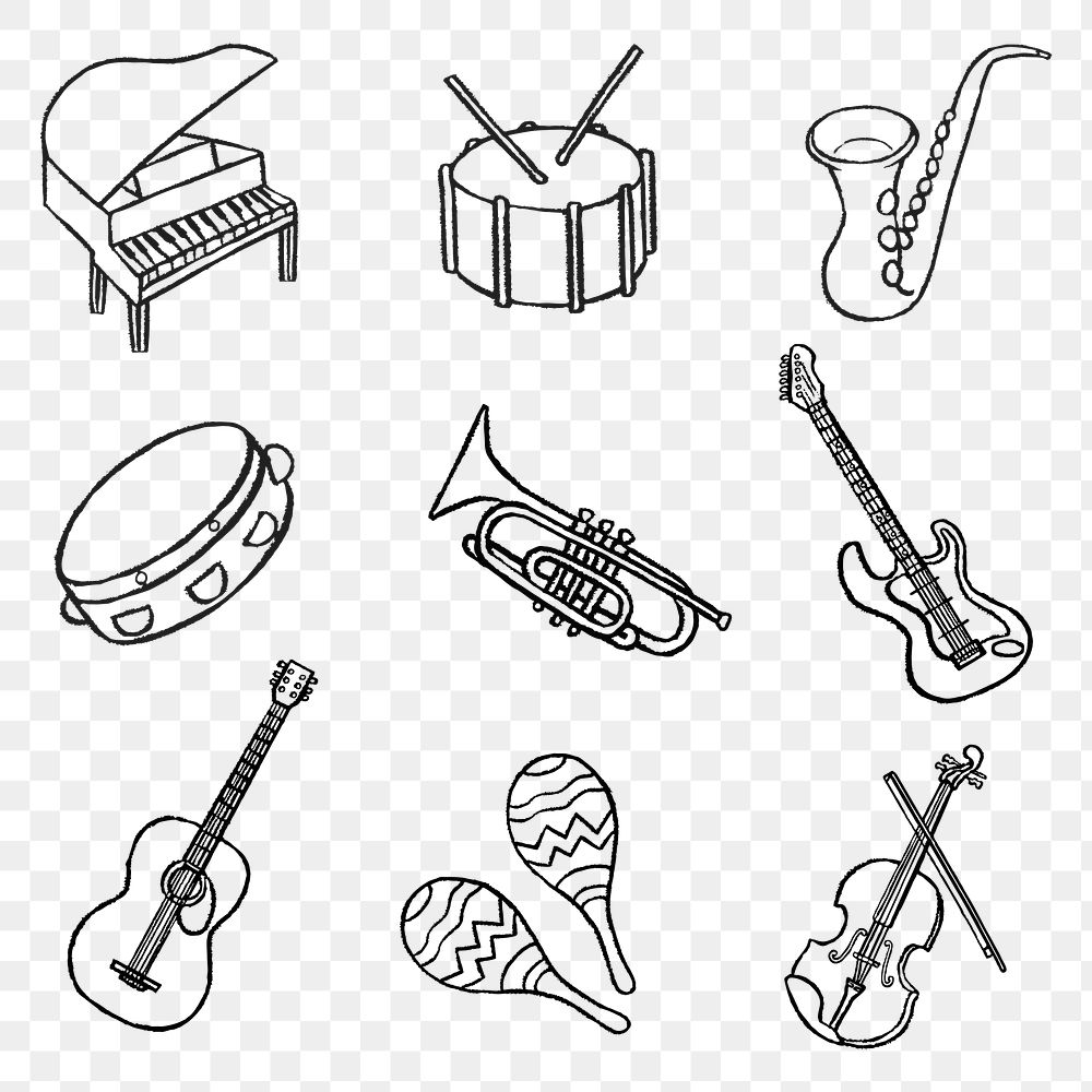 Musical instruments png sticker, cute doodle set on transparent background