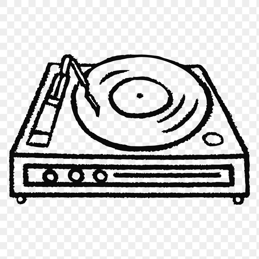 Record player png sticker, music doodle on transparent background