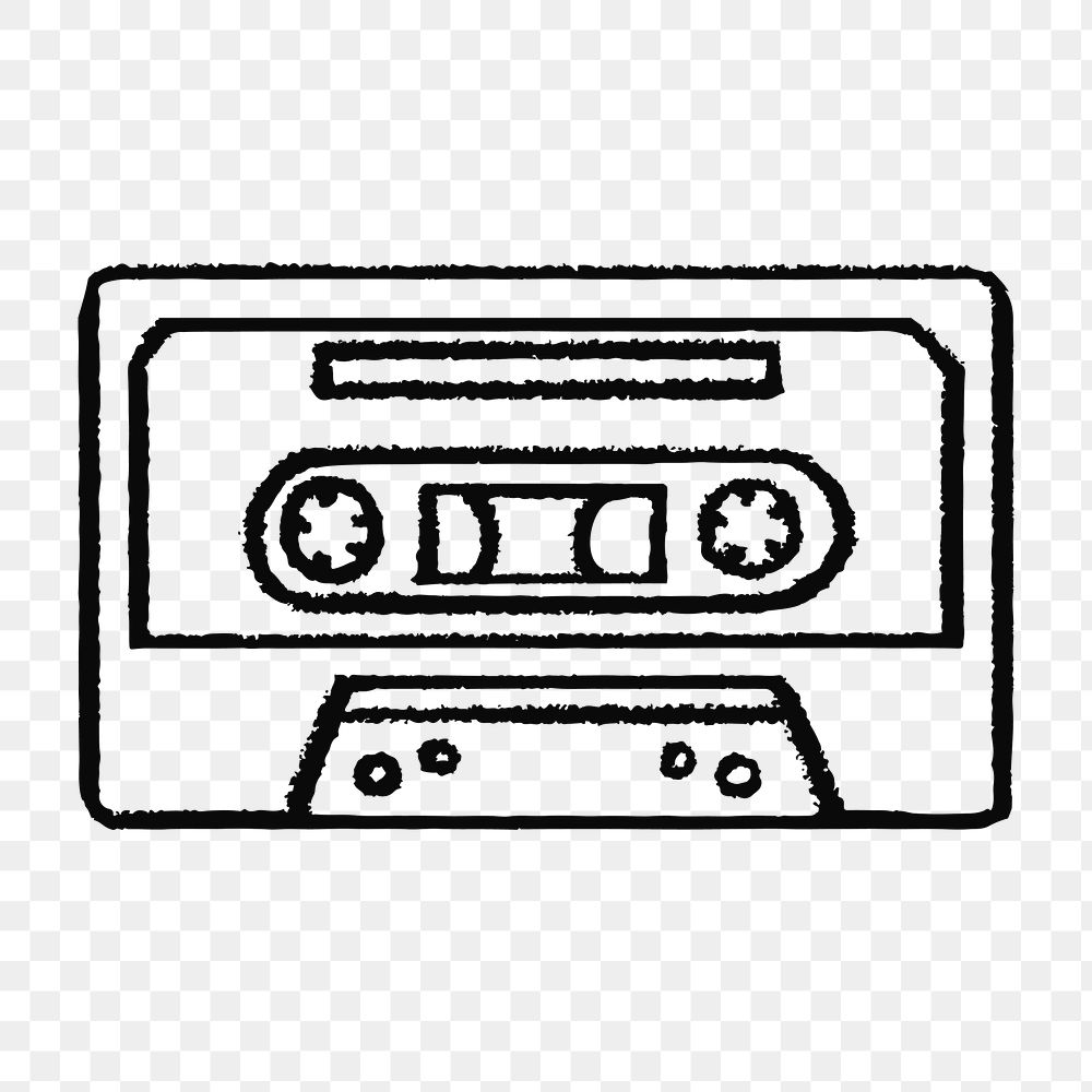 Cassette doodle png sticker, retro music on transparent background