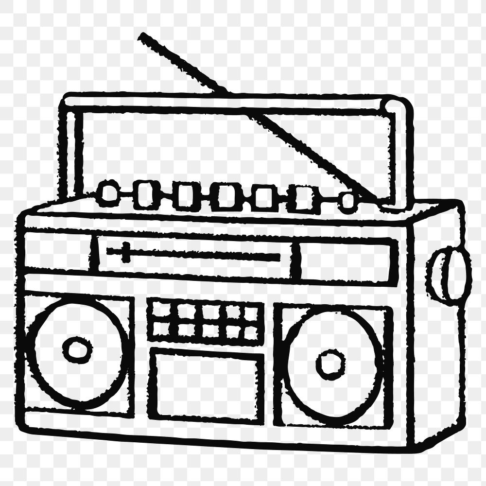 Boombox doodle png sticker, retro music player on transparent background