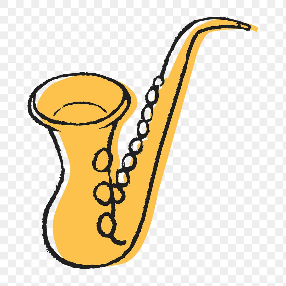 Saxophone doodle png sticker, jazz musical instrument on transparent background