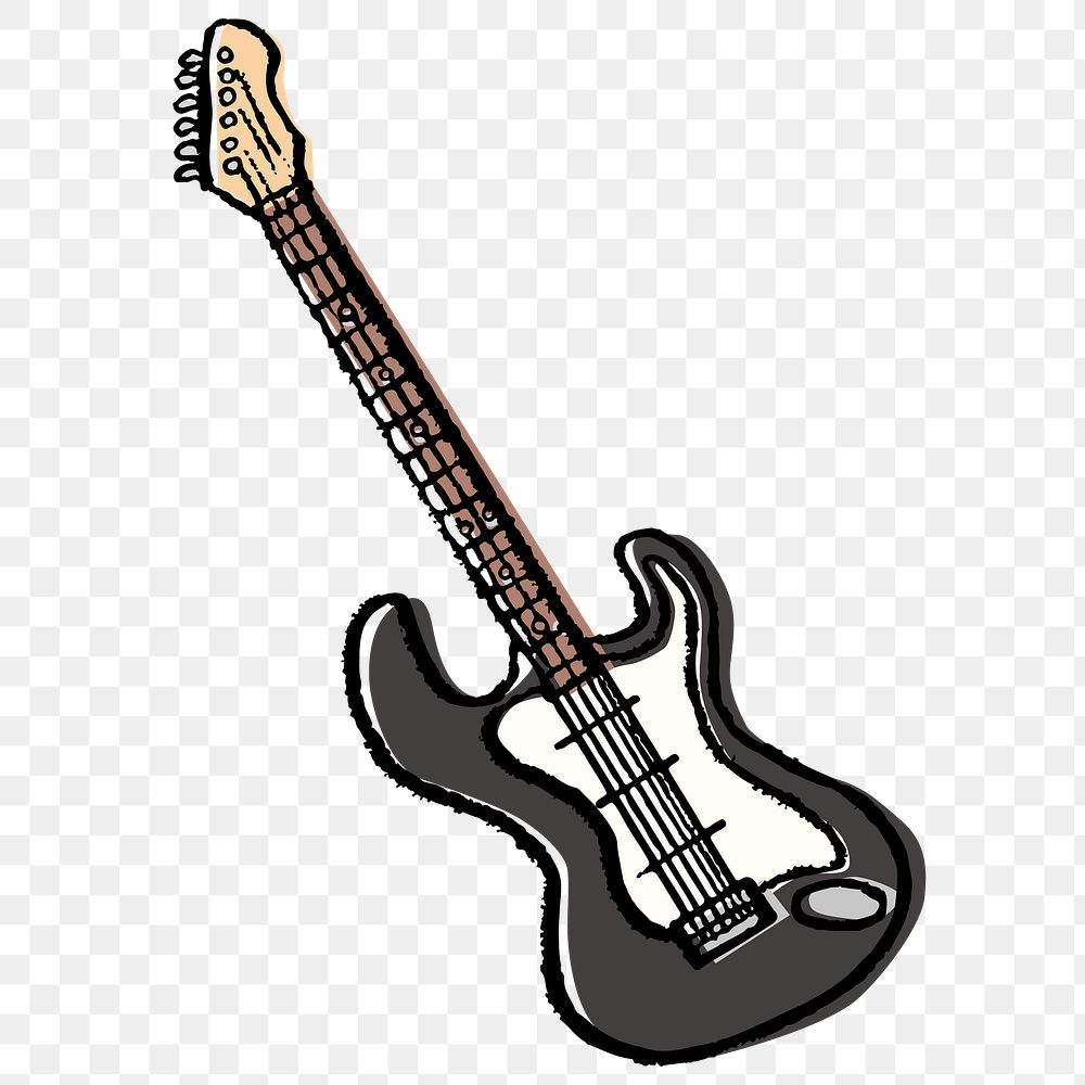 Electric guitar png sticker, string musical instrument doodle on transparent background