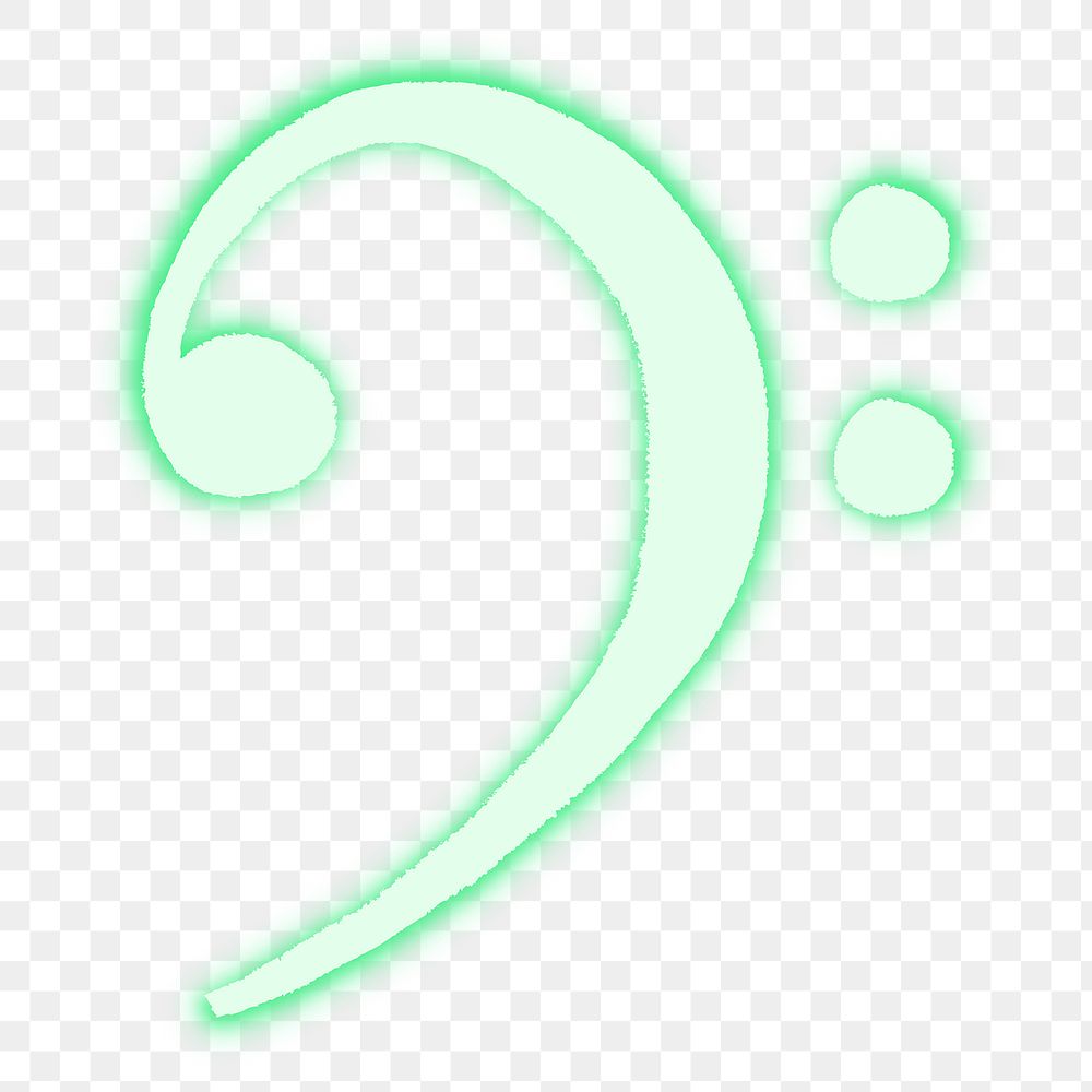 F clef png sticker, music symbol in neon green on transparent background