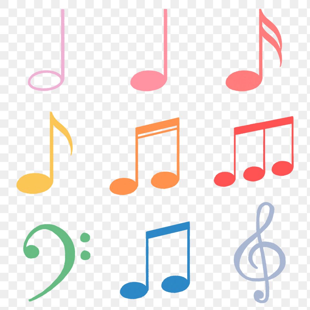 Musical notes png, clef sticker, colorful doodle set on transparent background