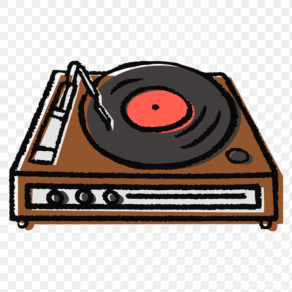 Record player png sticker, music doodle on transparent background