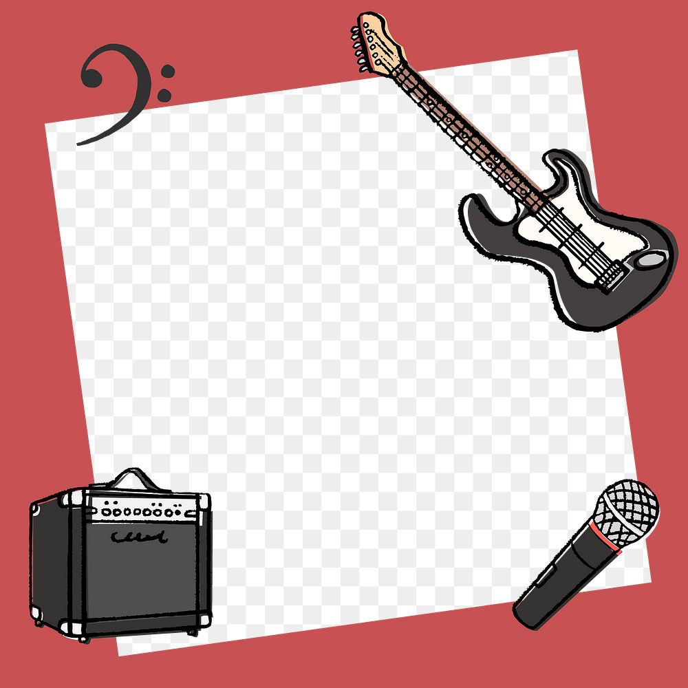 Rock music png frame, transparent background, cute doodle