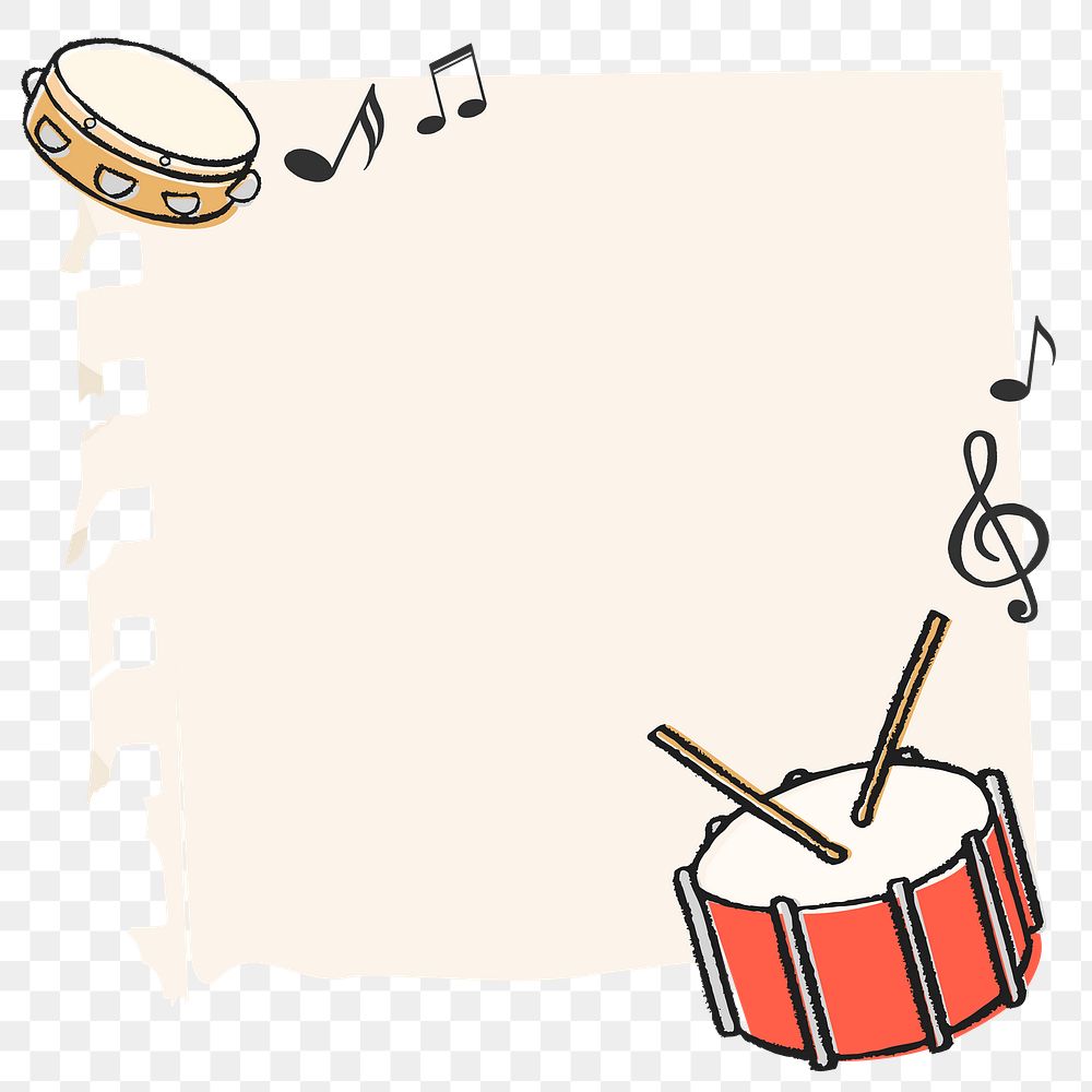 Cute doodle png frame sticker, music, snare drum on transparent background