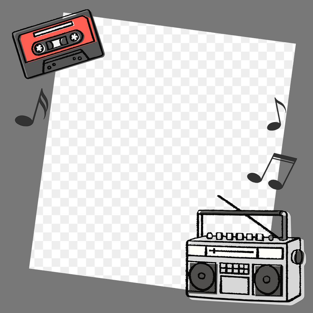 Retro doodle png frame, transparent background, music concept 