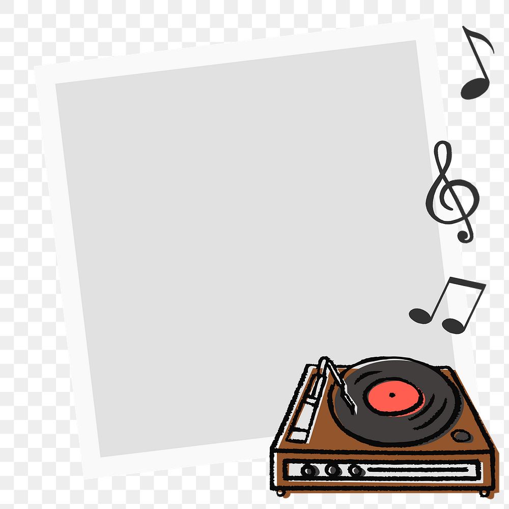 Record player png frame sticker, music doodle aesthetic on transparent background