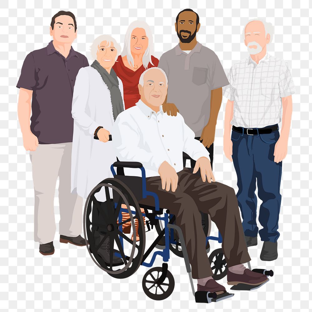 Senior community group png sticker illustration, transparent background