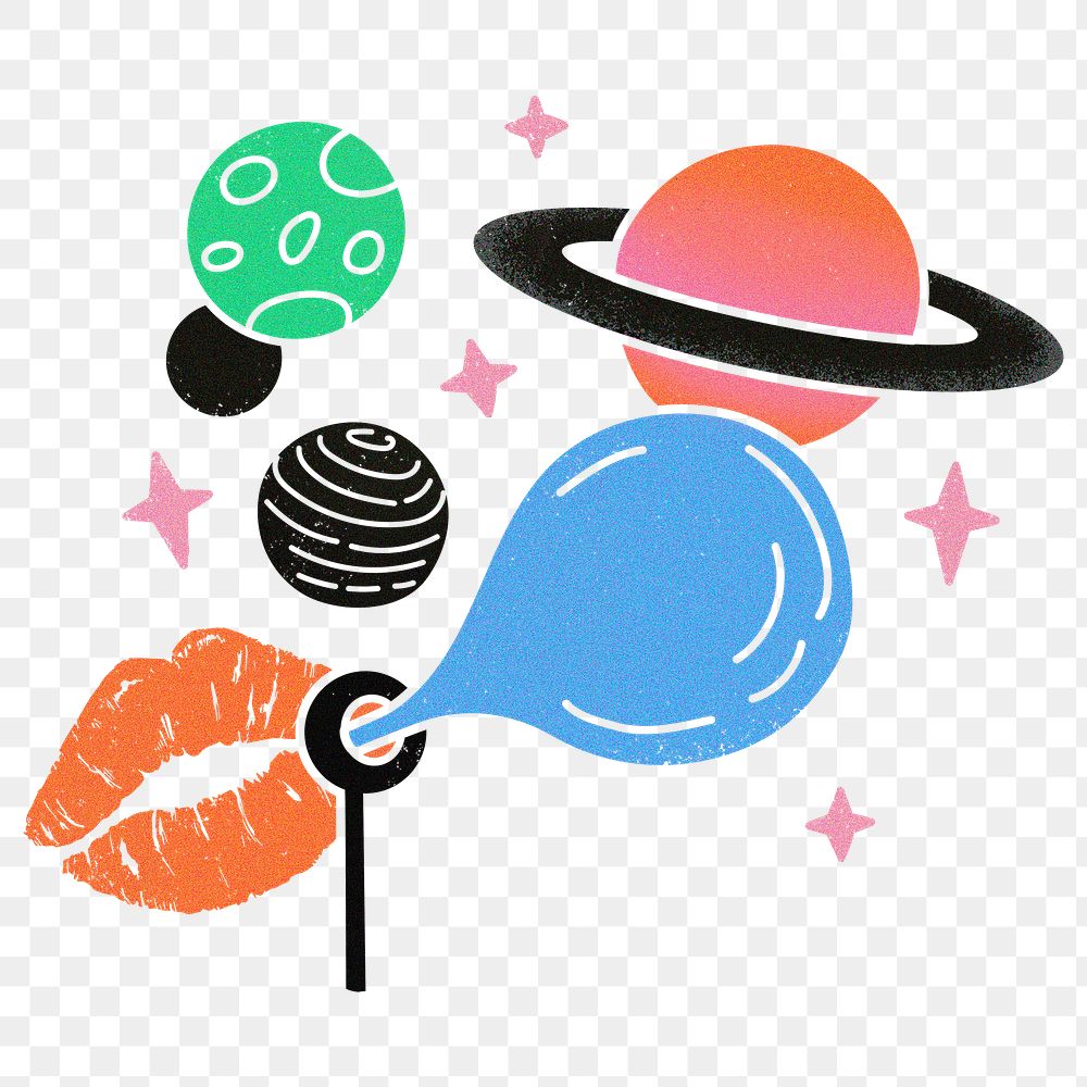 Png bubble gum lips sticker, galaxy, transparent background