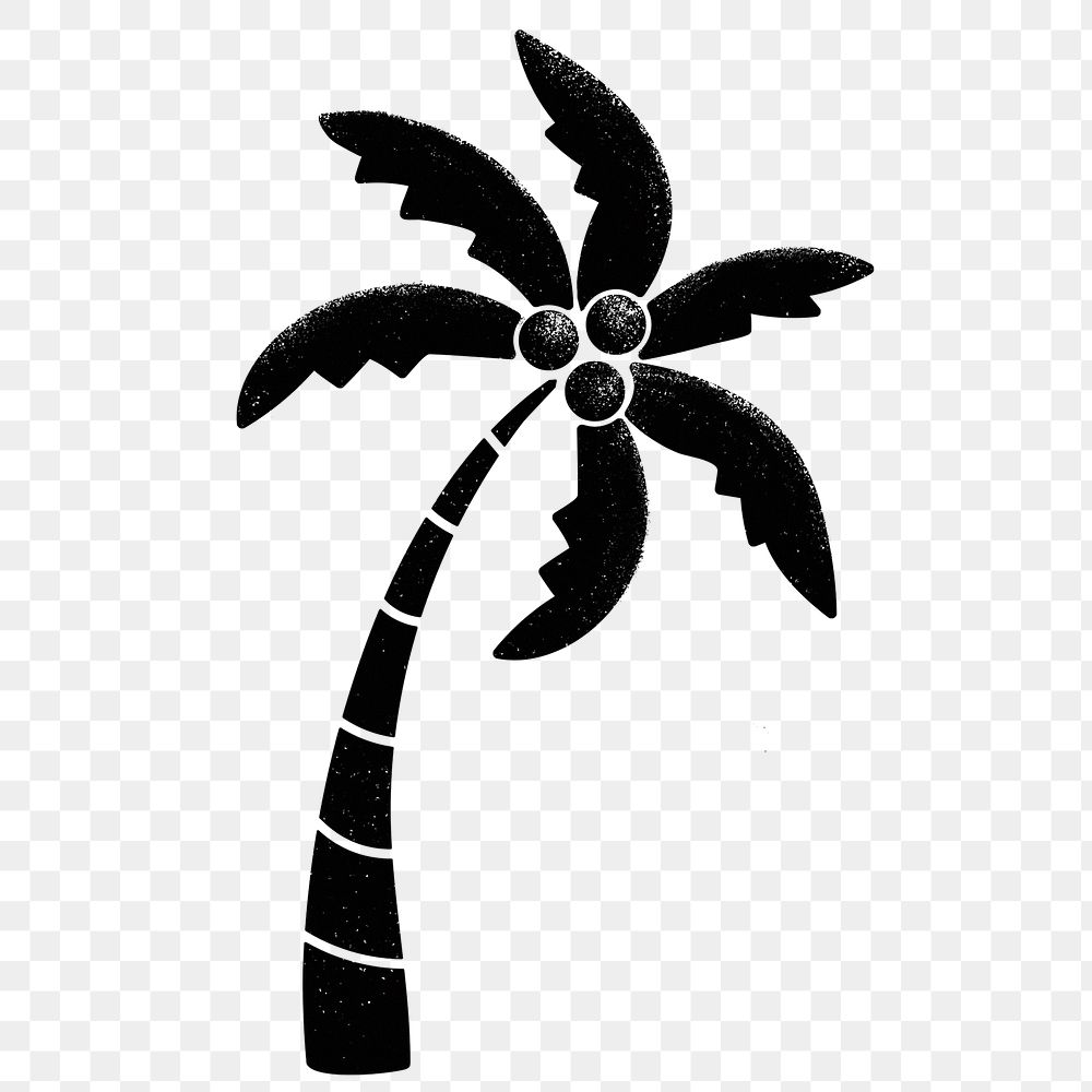 Png black coconut tree sticker, tropical, transparent background