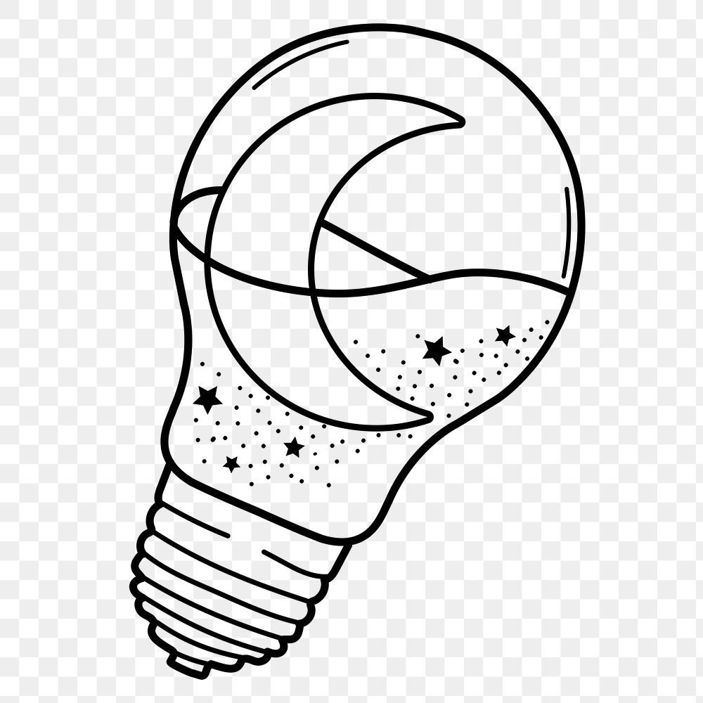Celestial light bulb png sticker, doodle, transparent background