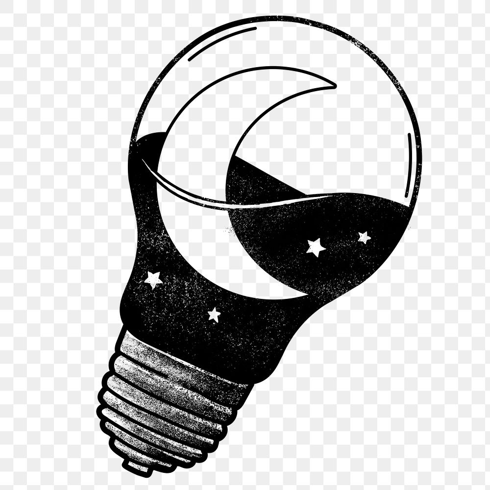 Celestial light bulb png sticker, black and white, transparent background