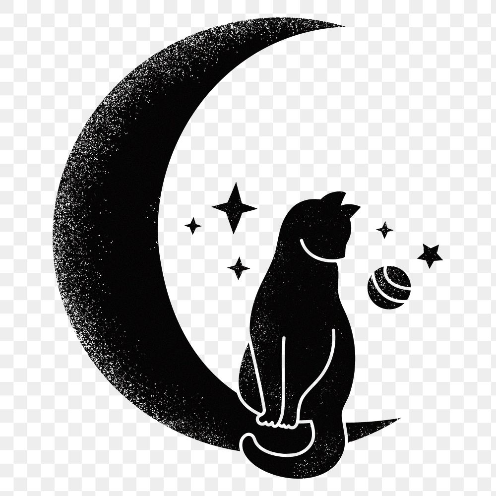 Png black moon cat sticker, transparent background