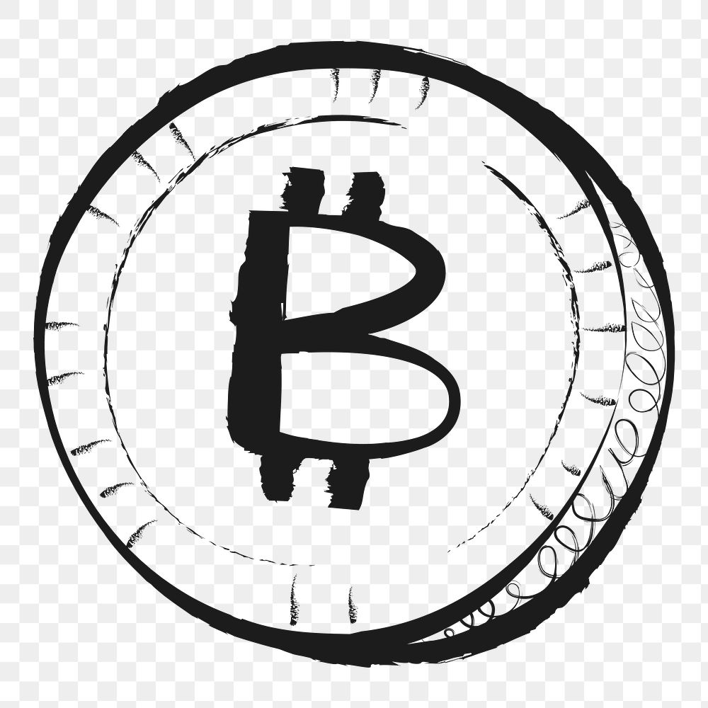 Bitcoin cryptocurrency png sticker, cute doodle on transparent background
