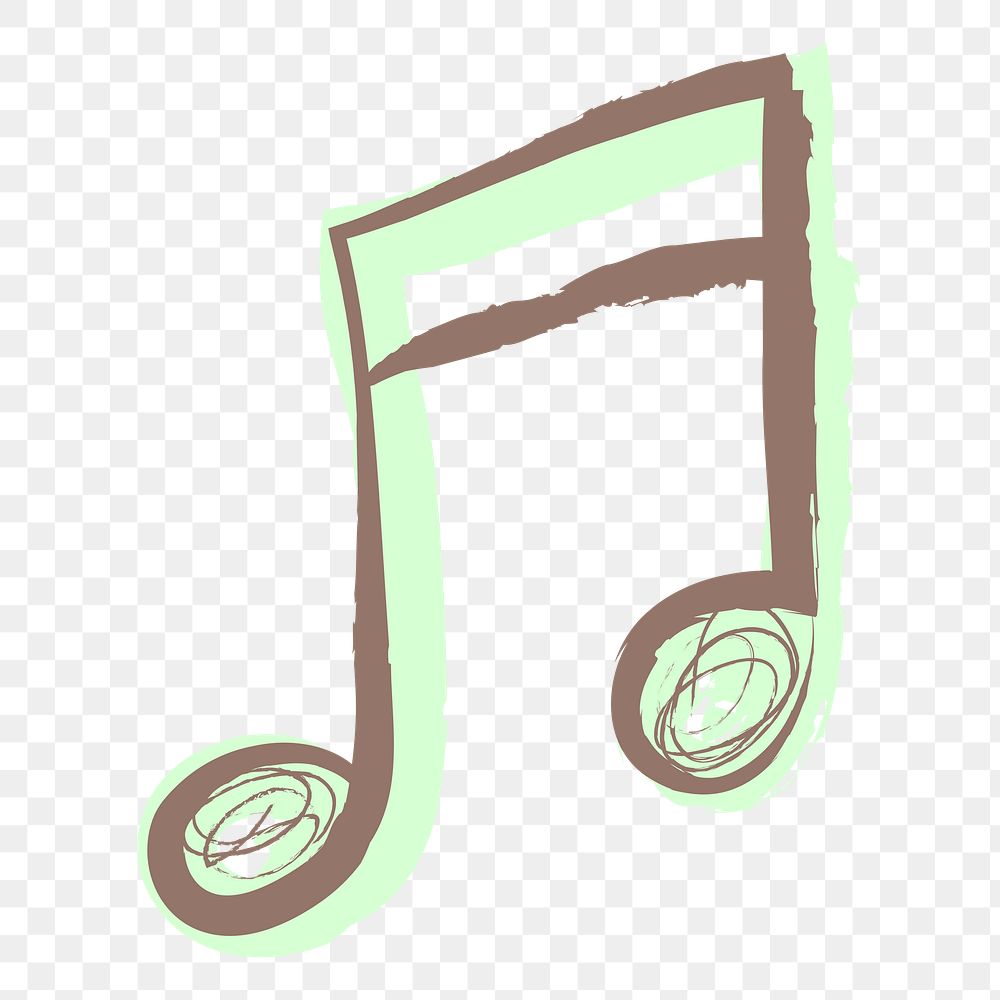 Green music png note sticker, pastel doodle in aesthetic design on transparent background