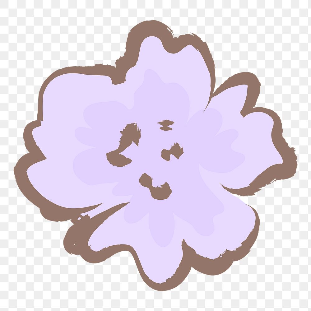 Purple flower png sticker, pastel doodle in aesthetic design on transparent background