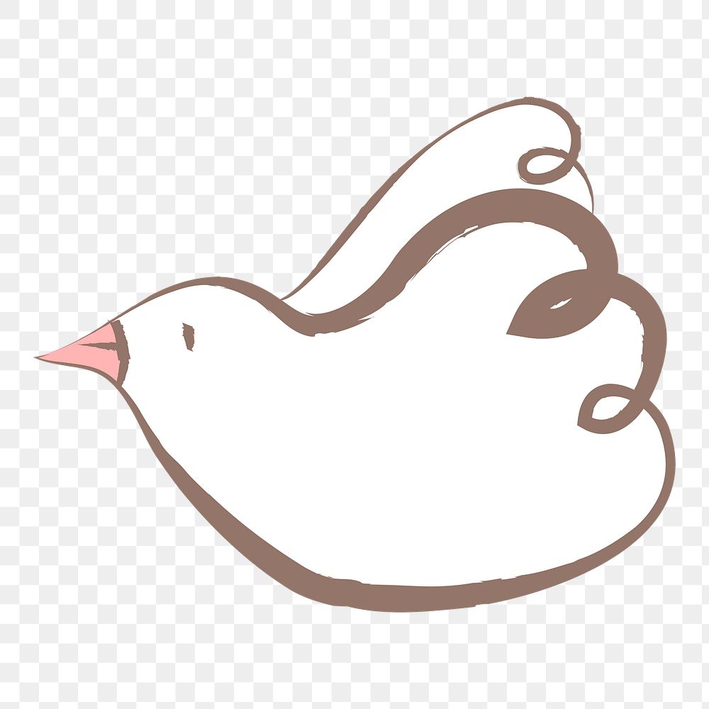 White bird png sticker, pastel doodle in aesthetic design on transparent background