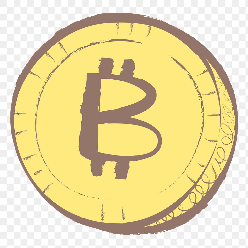 Bitcoin cryptocurrency png sticker, pastel doodle in aesthetic design on transparent background