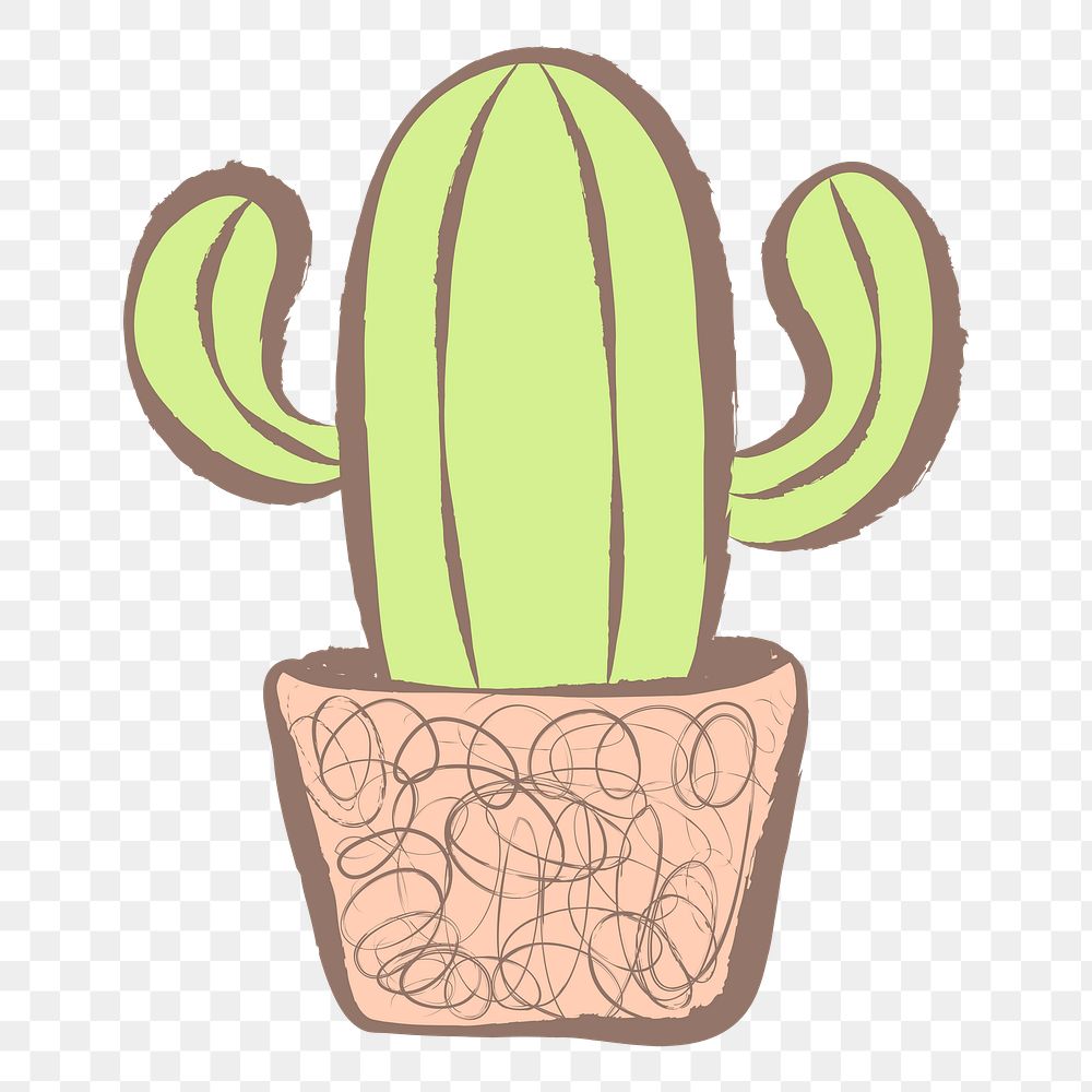 Cactus png sticker, pastel doodle in aesthetic design on transparent background