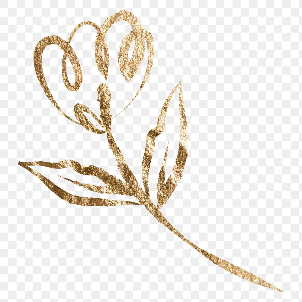 Tulip flower png sticker, gold aesthetic illustration on transparent background