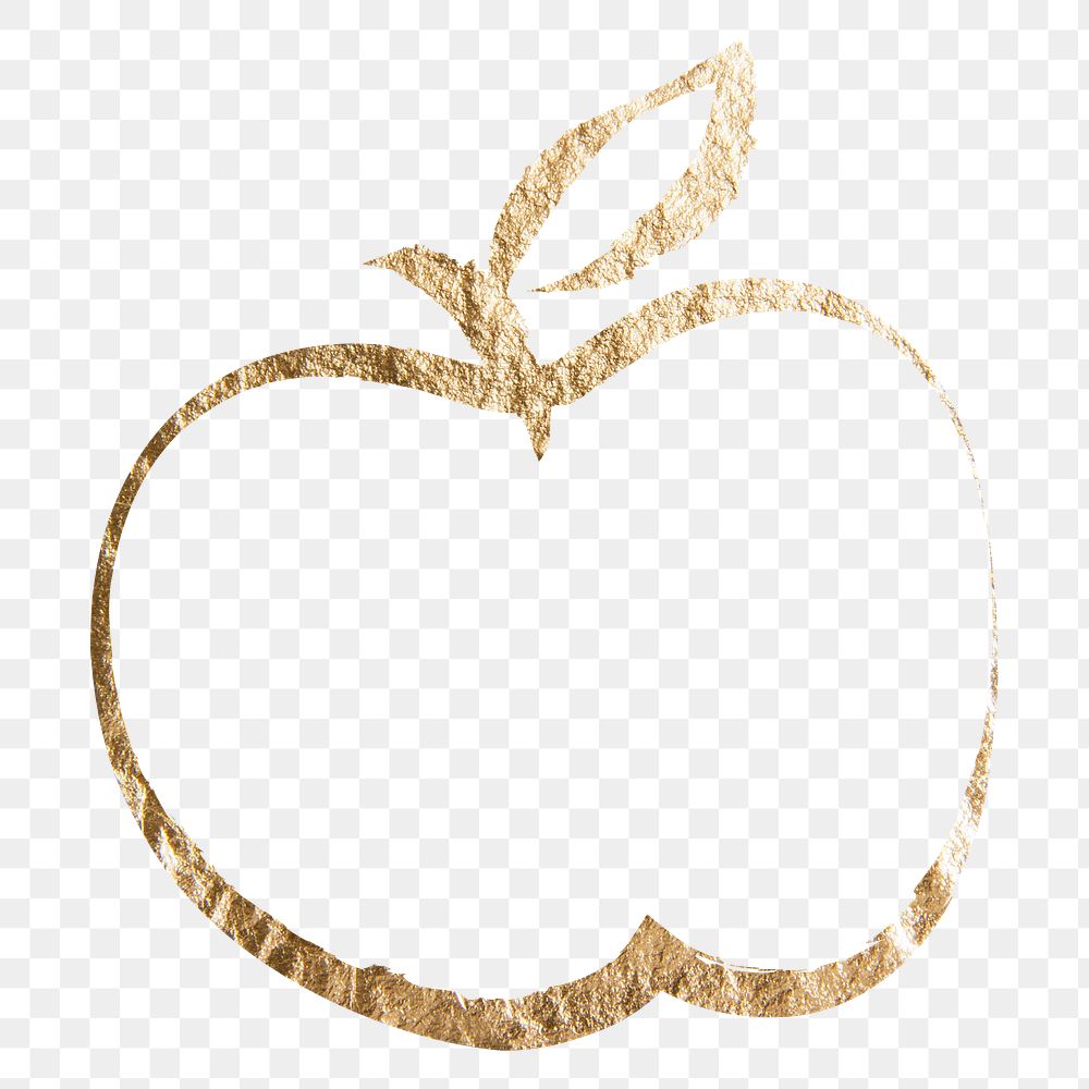 Apple fruit png sticker, gold aesthetic illustration on transparent background