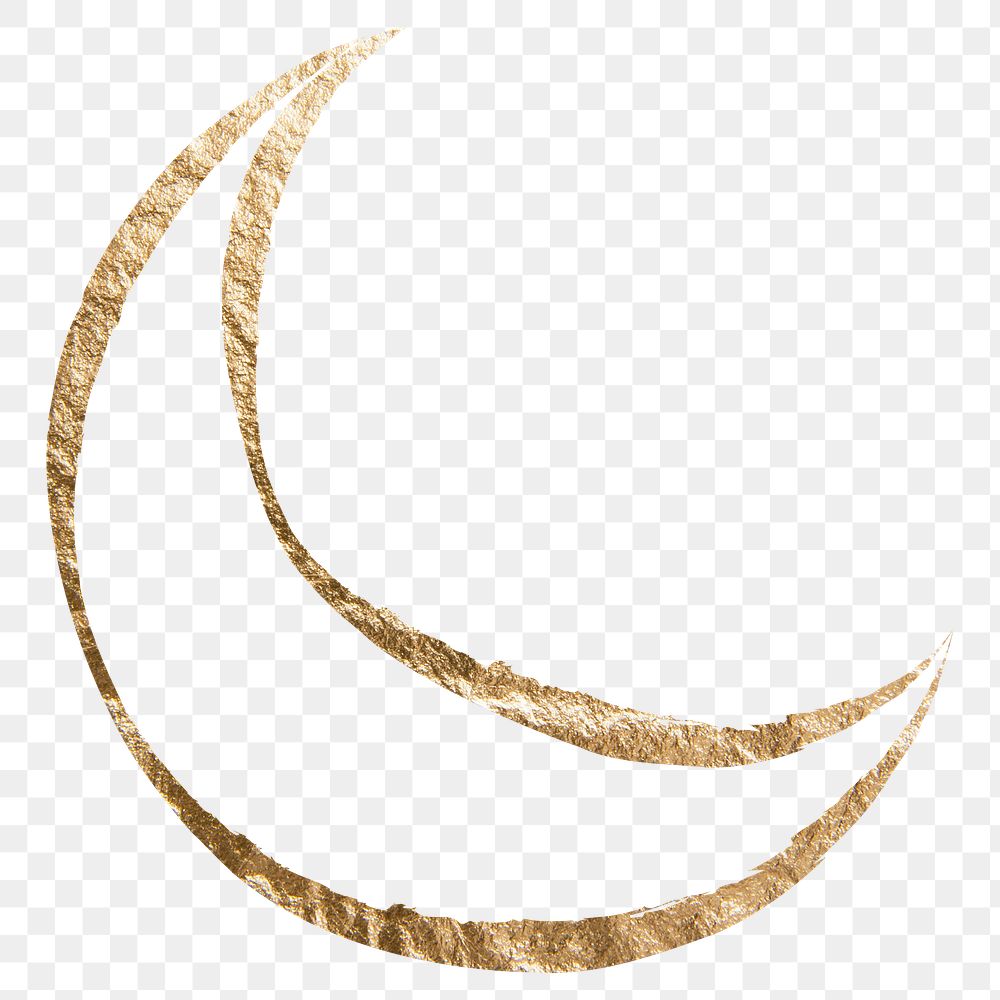 Crescent moon png sticker, gold aesthetic illustration on transparent background