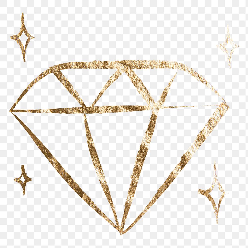 Diamond png sticker, gold aesthetic illustration on transparent background