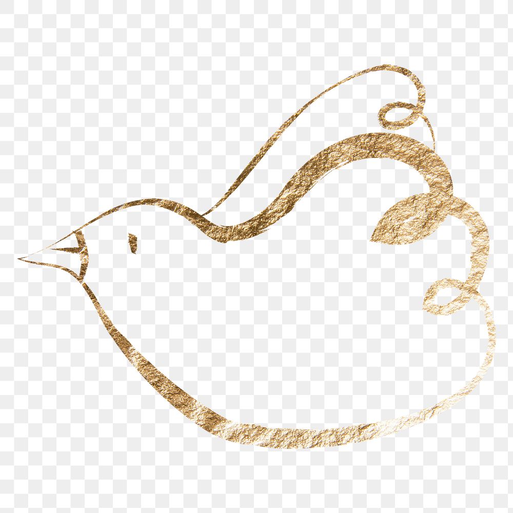 Bird png sticker, gold aesthetic illustration on transparent background