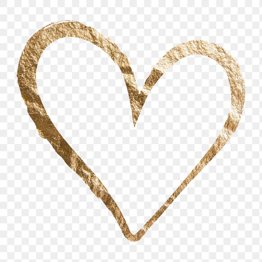 Valentine's heart png sticker, gold aesthetic illustration on transparent background