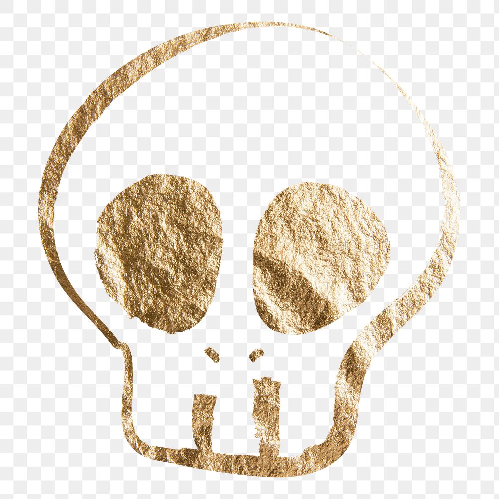 Halloween skull png sticker, gold aesthetic illustration on transparent background