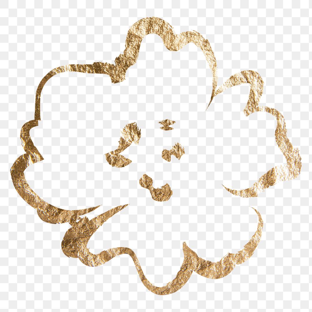 Flower png sticker, gold aesthetic illustration on transparent background