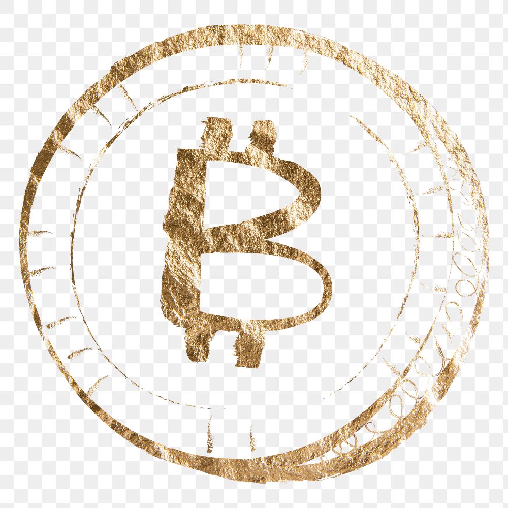 Bitcoin cryptocurrency png sticker, gold aesthetic illustration on transparent background