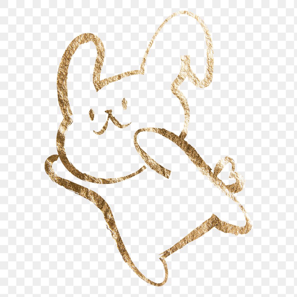 Bunny png sticker, gold aesthetic illustration on transparent background