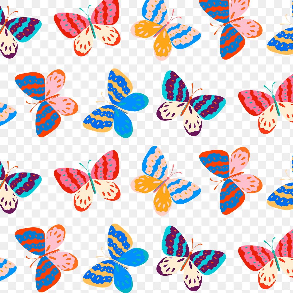 Pop art butterfly png pattern, transparent background