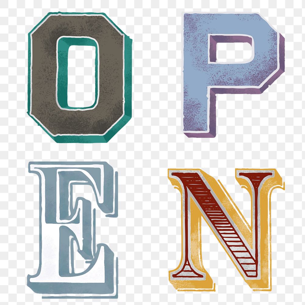 Open vintage varsity typography png font