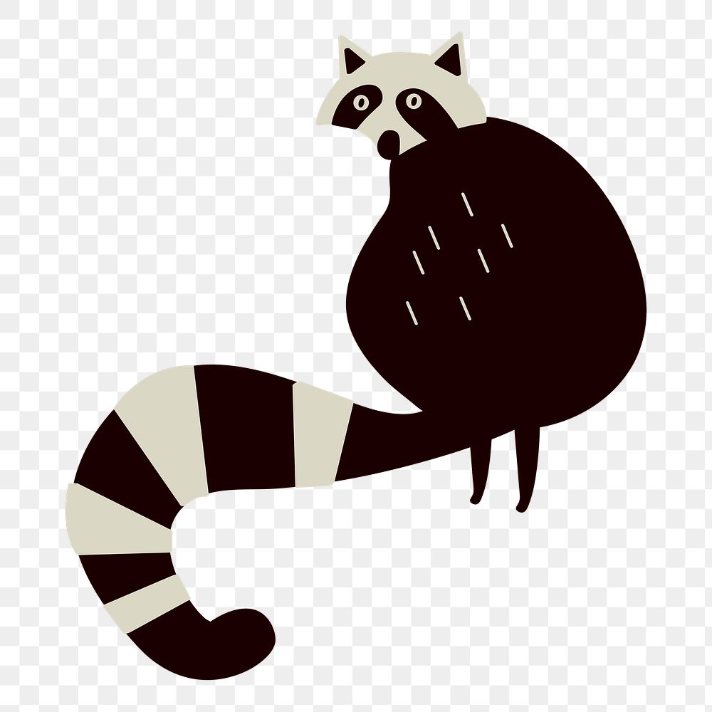 Raccoon png diary sticker black cute wild animal illustration for kids
