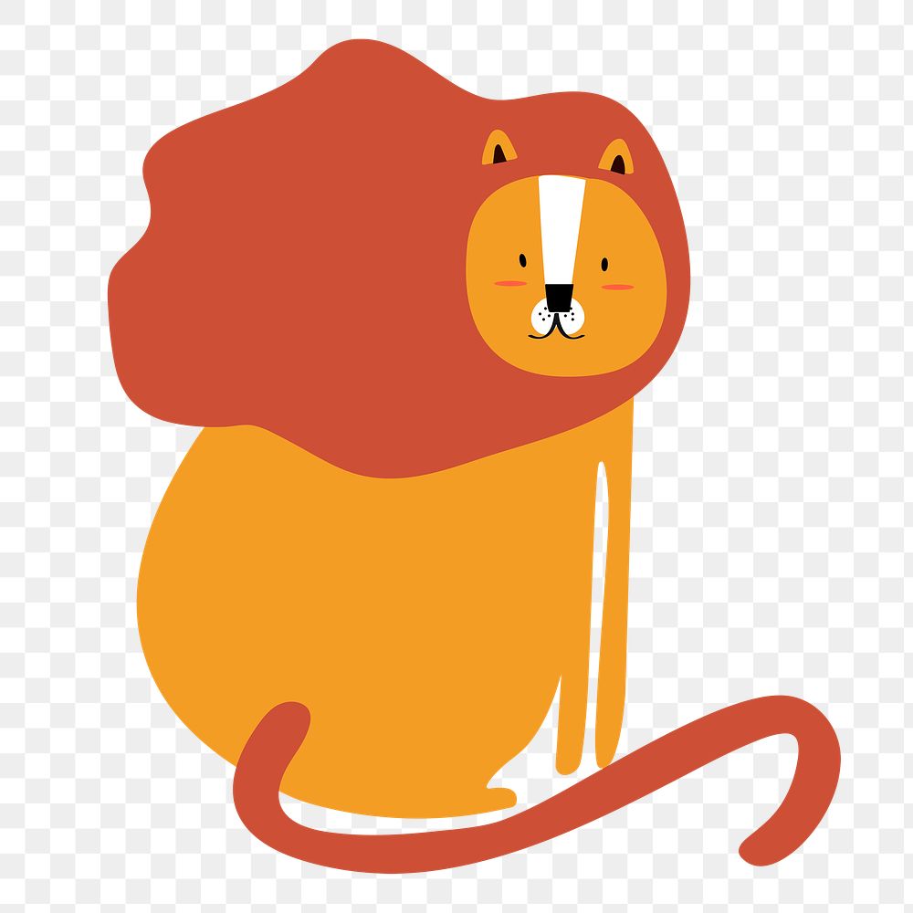 Lion png animal sticker orange doodle cartoon for kids