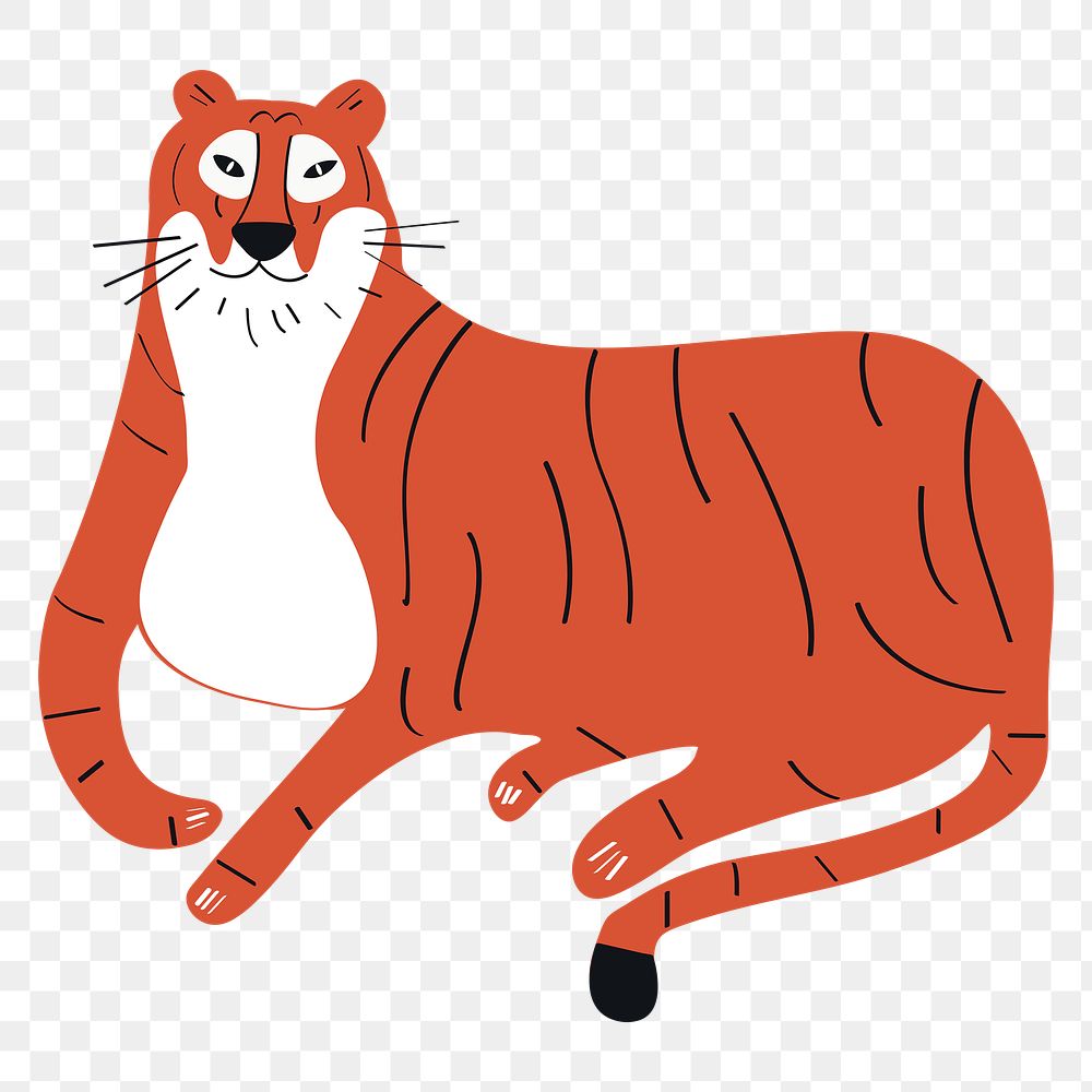 Tiger png animal sticker orange doodle cartoon for kids