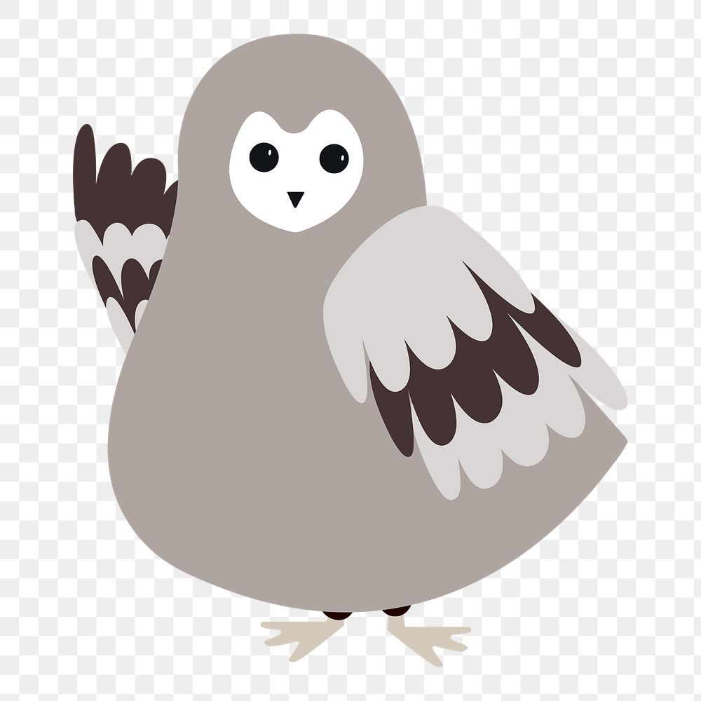 Owl png diary sticker gray cute wild animal illustration for kids