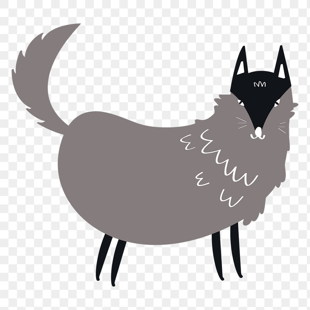 Wolf png animal sticker gray doodle cartoon for kids