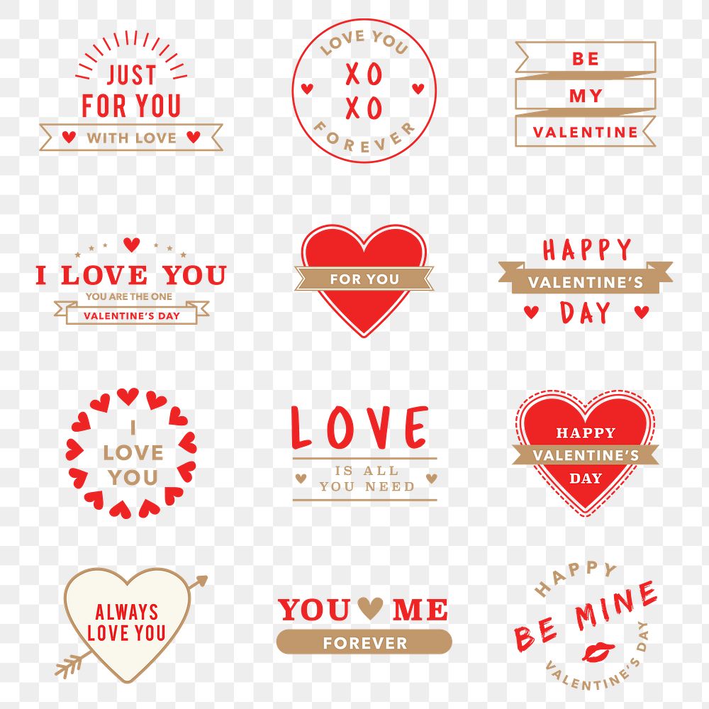 Valentine&rsquo;s day celebration greeting png stickers set