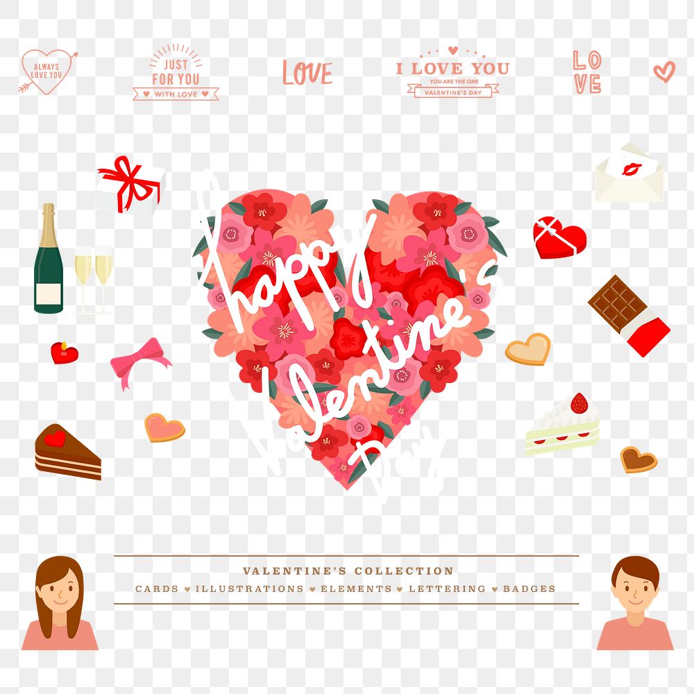 Happy Valentine&rsquo;s Day png cute design elements set